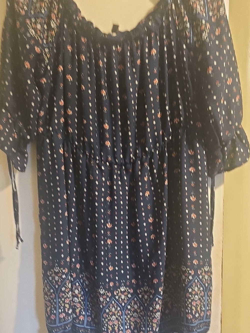 Haute Monde Navy Floral Boho Dress with Pink Accents